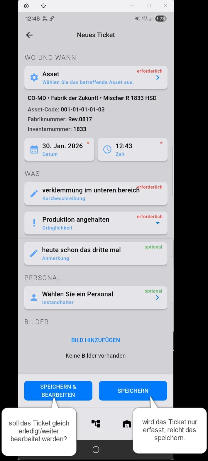 comain.cloud Mobile Ticketerfassung