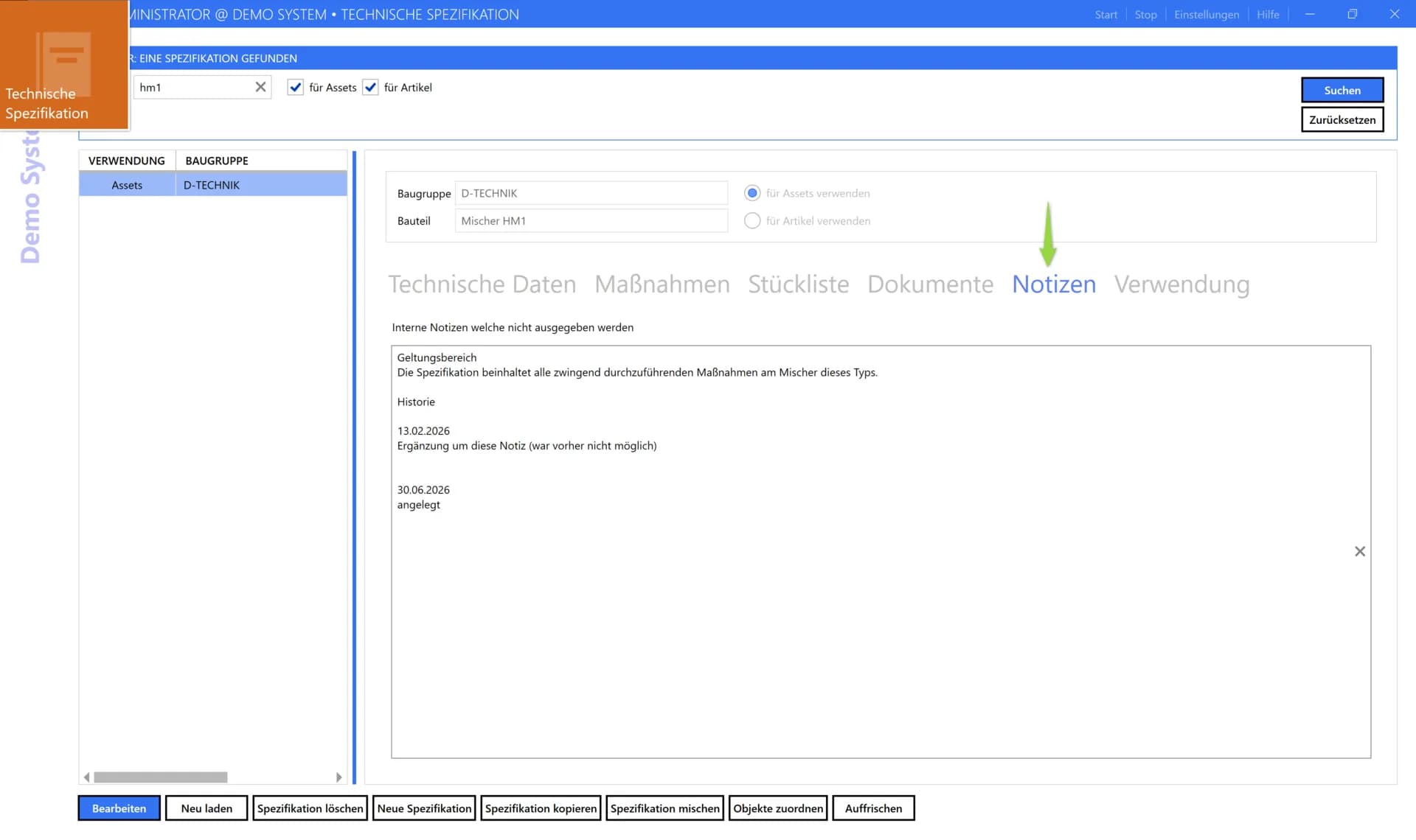 comain Technische Spezifikation mit Notizen und Änderungshistorie