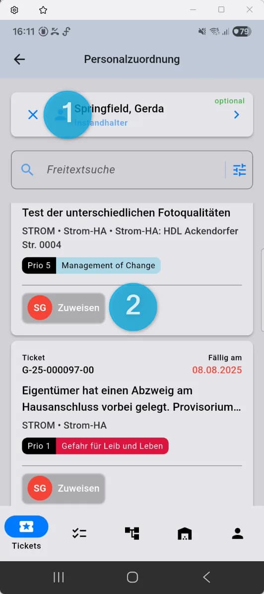 comain smart Schnellzuordnung von Instandhaltern zu offenen Tickets